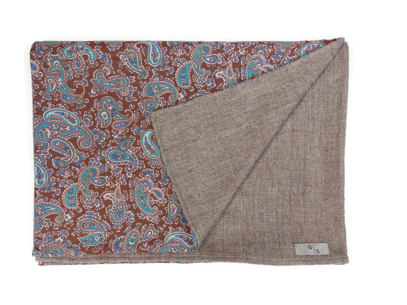 Cashmere Men´s Scarf with Paisley Print on Cotton & Silk