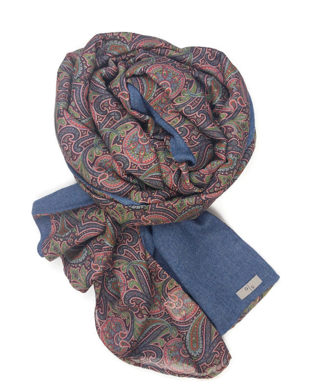 Cashmere Men´s Scarf extra large with Paisley Print on Cotton & Silk
