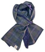 Wool Check Men´s Scarf with Flower Print on Cotton & Silk