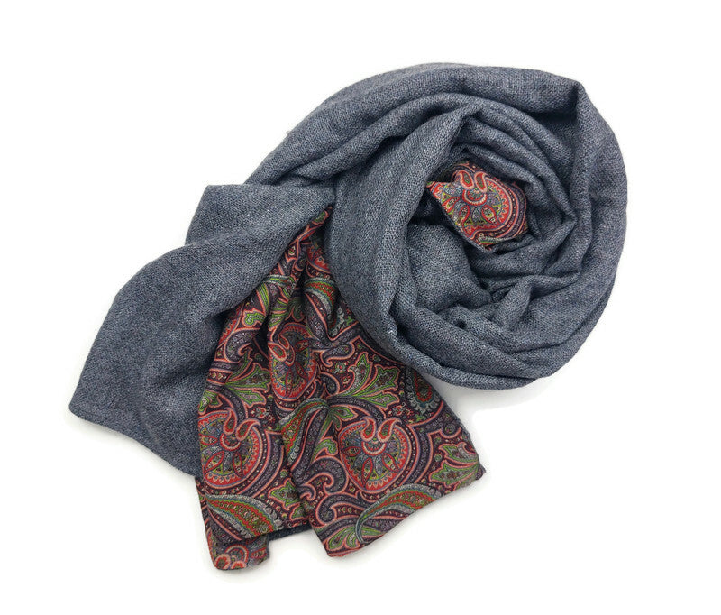 Cashmere Men´s Scarf large with Paisley Print on Cotton & Silk