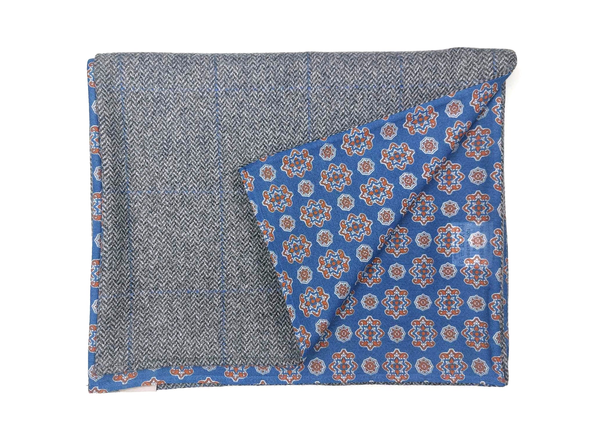 Cashmere Check Men's Scarf with ornamental geometric Print on Cotton & Silk