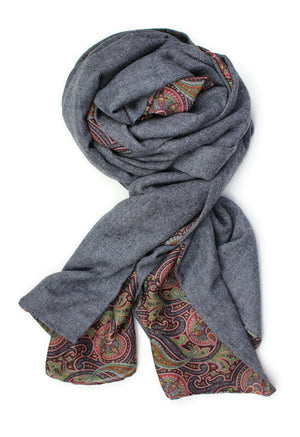 Cashmere Men´s Scarf large with Paisley Print on Cotton & Silk
