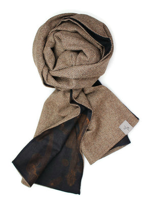 Men´s Scarf Herringbone Wool with Batik style Print on Cotton & Silk