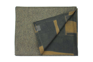Men´s Herringbone Wool Scarf with Batik style Print on Cotton & Silk