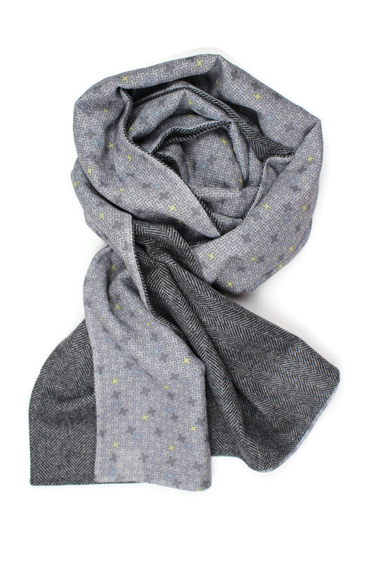 Premium Herringbone Wool Men´s Scarf with Print on Cotton & Silk