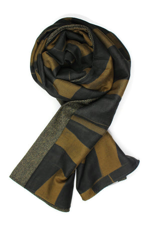 Men´s Herringbone Wool Scarf with Batik style Print on Cotton & Silk