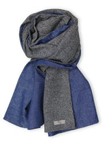 Premium Tweed Wool Men´s Scarf with blue Jacquard Cotton