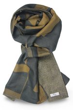 Men´s Herringbone Wool Scarf with Batik style Print on Cotton & Silk