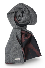 Men´s Herringbone Wool Scarf with Batik style Print on Cotton & Silk
