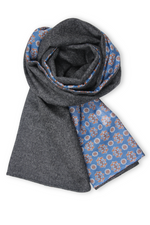 Premium Wool Men´s Scarf Antracite and Print on Cotton & Silk