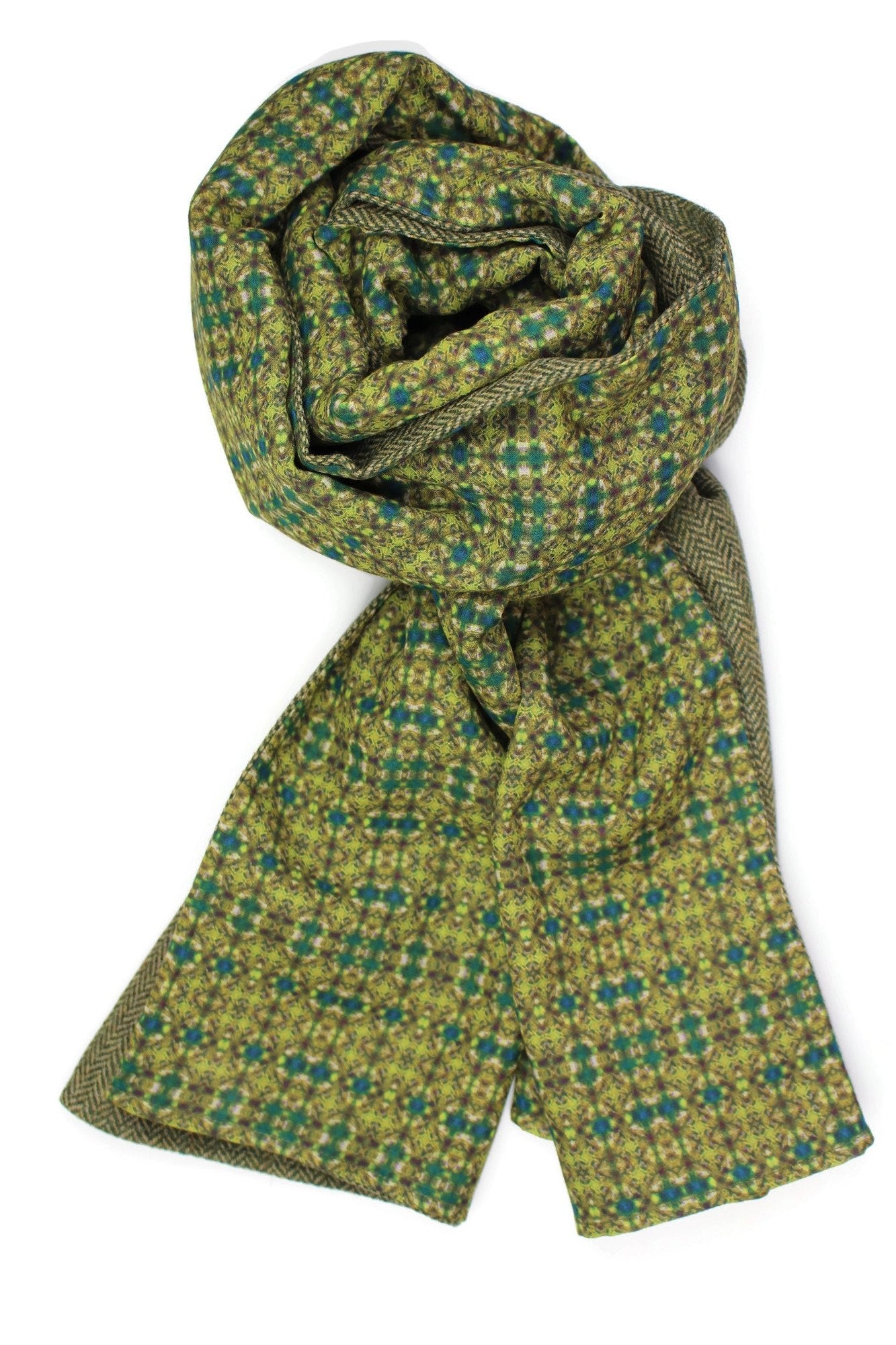 Herringbone Wool and printed Cotton & Silk Blend Men´s Scarf