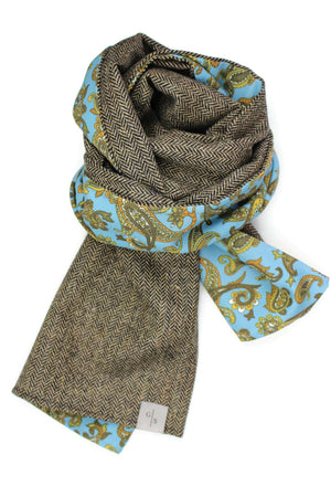 Wool Men´s Scarf with Paisley Print on Cotton