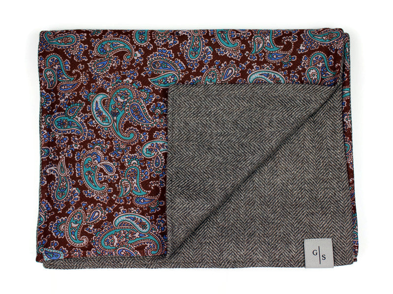 Premium Herringbone Wool in Brown and Cotton & Silk  with Paisley Print