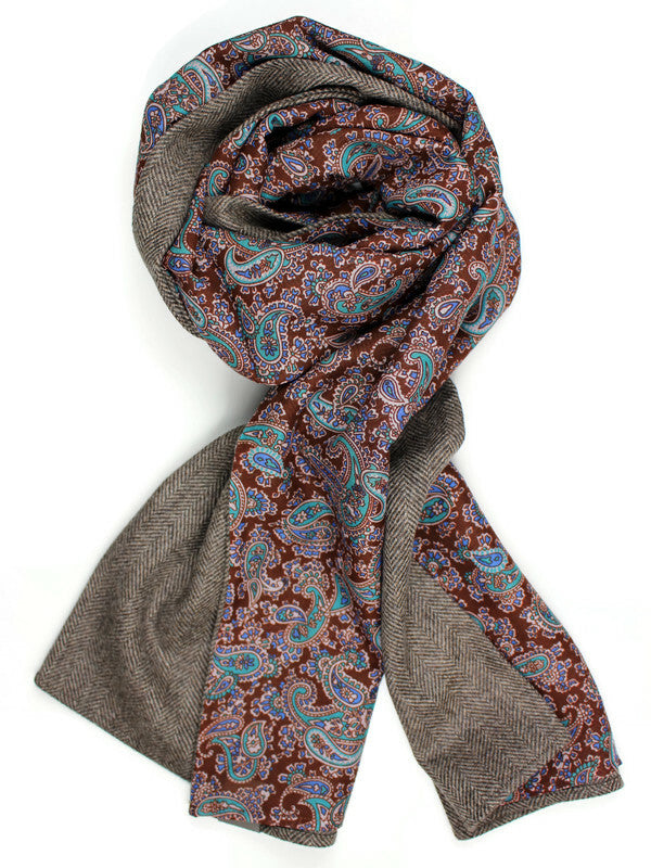 Premium Herringbone Wool in Brown and Cotton & Silk with Paisley Print –  Gregscarf