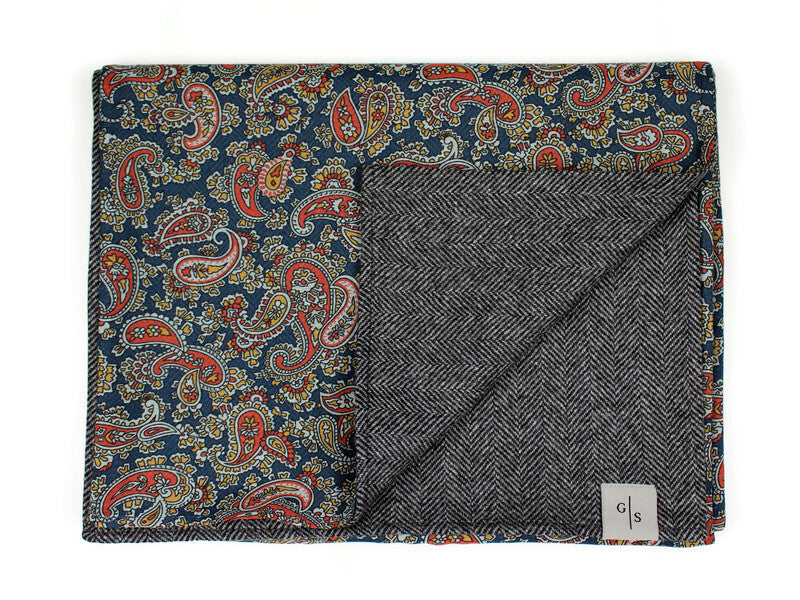 Premium Herringbone Wool in Anthracite and Cotton & Silk  with Paisley Print
