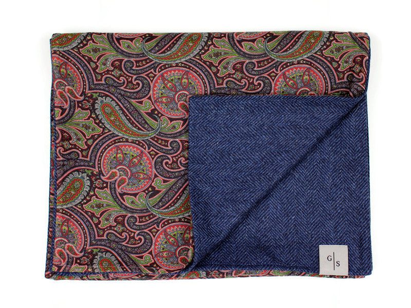 Premium Herringbone Wool in Blue and Cotton & Silk  with Paisley Print