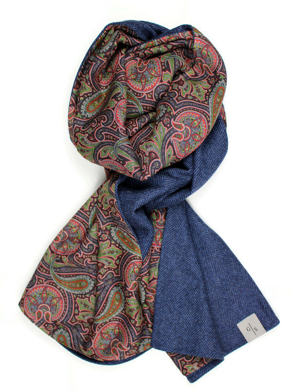 Premium Herringbone Wool in Blue and Cotton & Silk  with Paisley Print