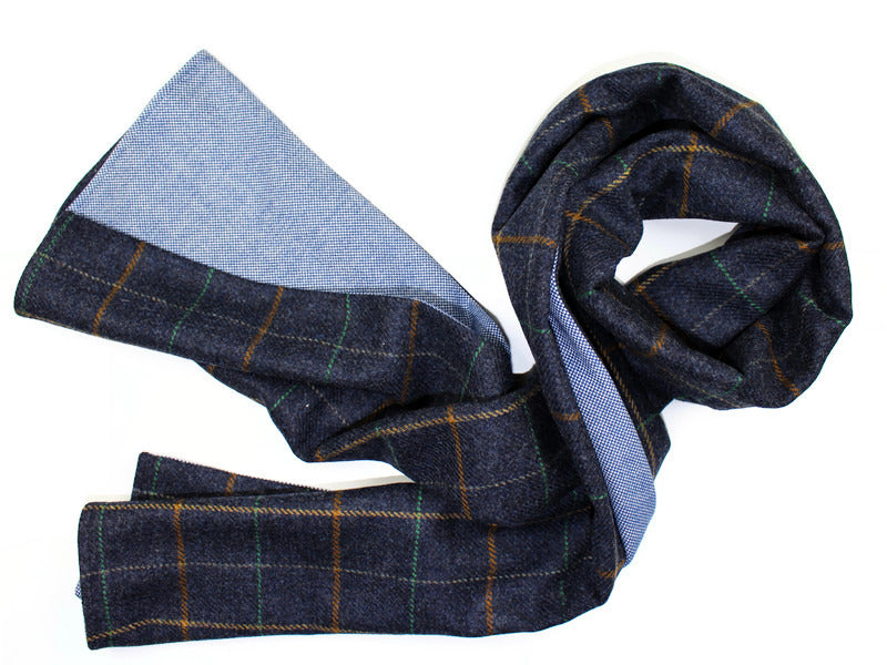 Wool Check Men´s Scarf in blue with Cotton