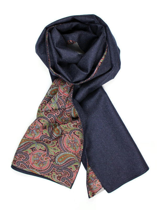 Premium Wool Navy and Cotton & Silk with Paisley Print