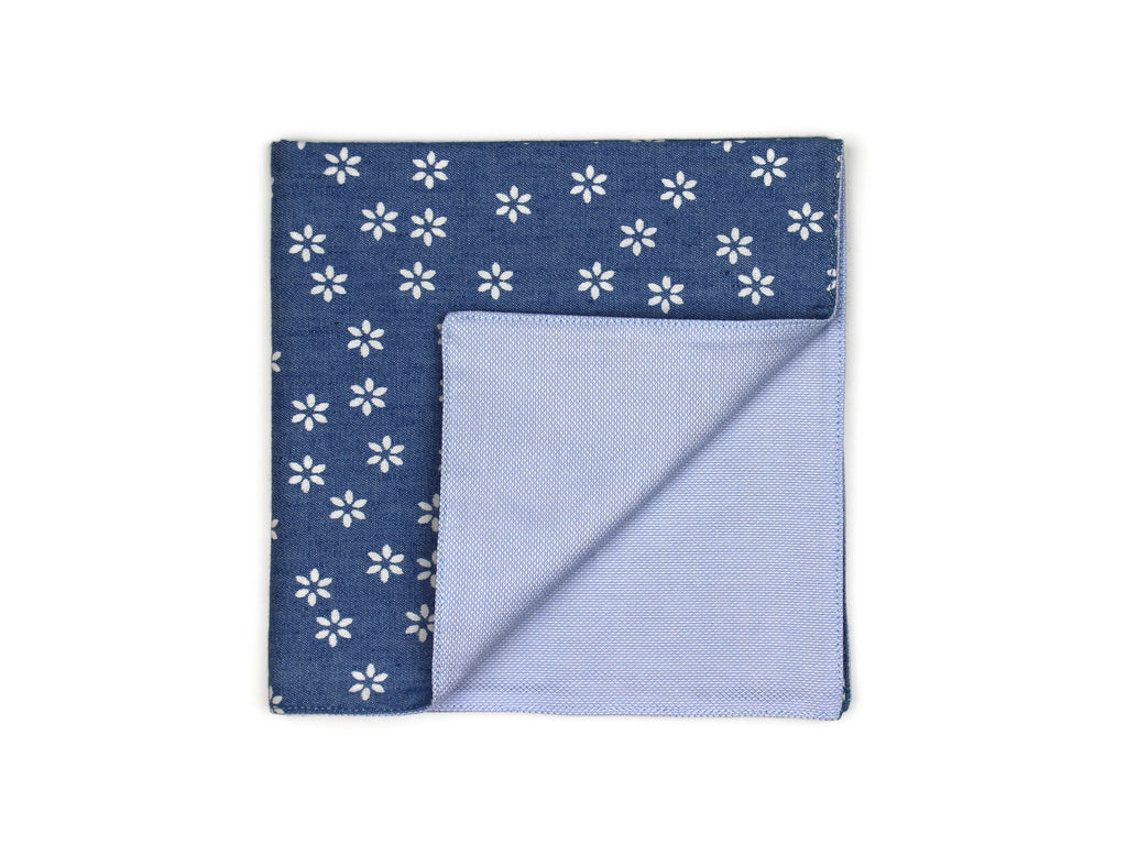 Twin Pocket Square White Flowers Printed Cotton