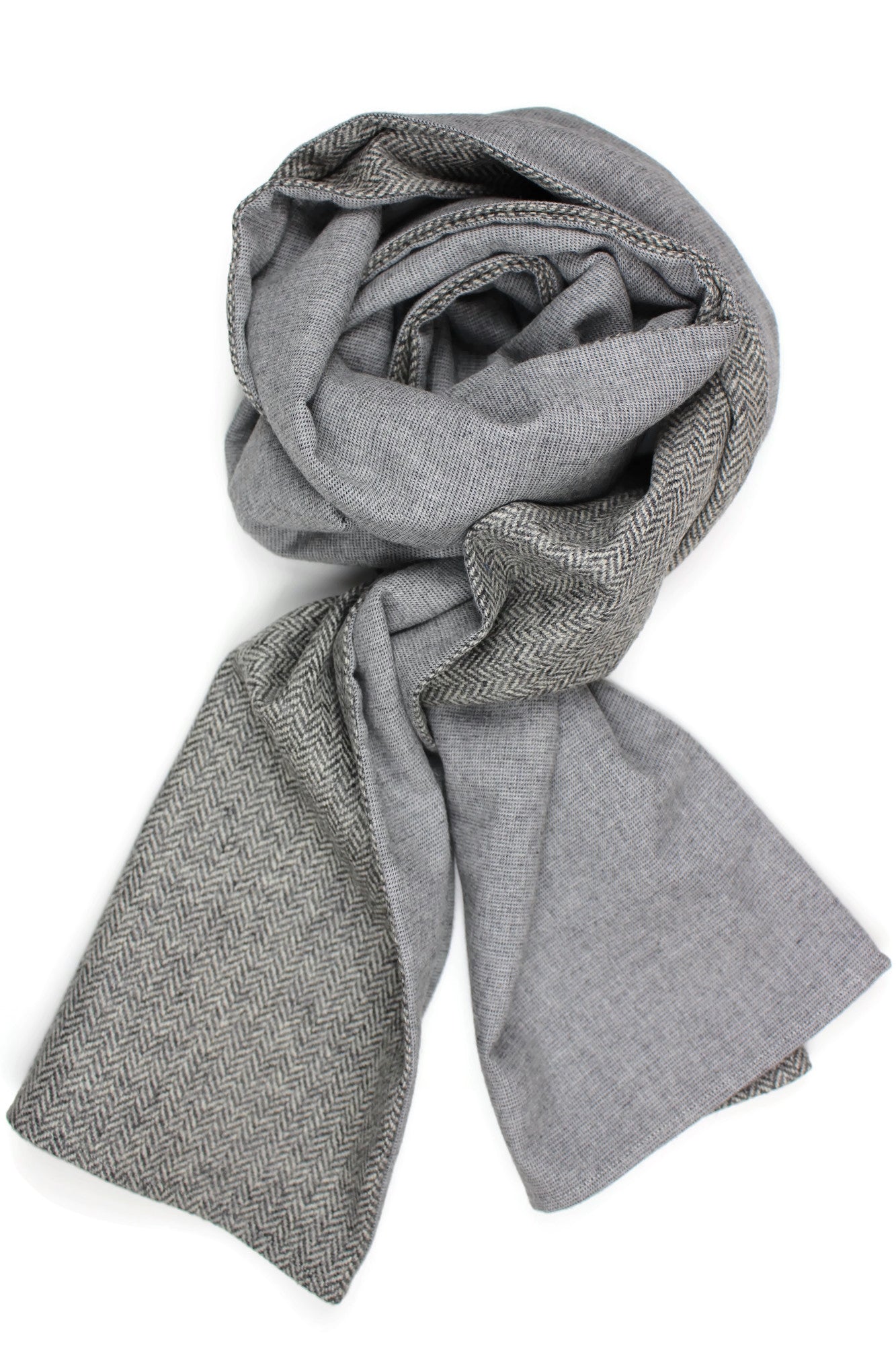 Herringbone Wool and soft Cotton in light grey Men´s Scarf