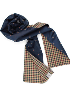Beautiful combination for a Men´s Scarf in a small Wool Check with a satiny, lustrous Cotton in navy with tiny printed Flowers
