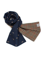 Beautiful Men´s Scarf combination of a small Wool Check combined with Cotton in navy with a lovely Dog Print
